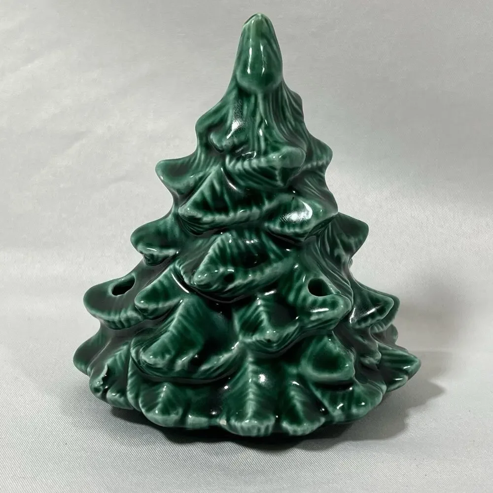 Vintage Mini Small Ceramic Tree Top Green Light Bulb Holes 4” Butterfly